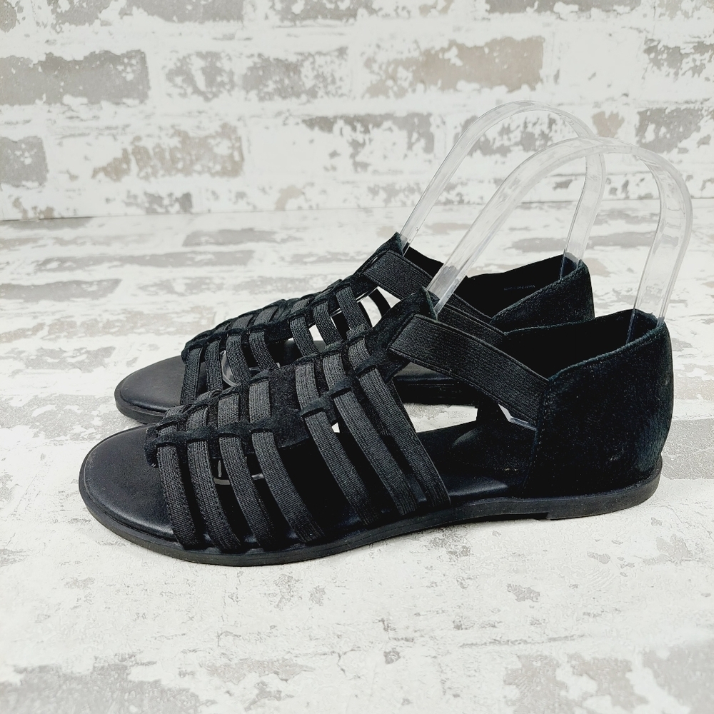 New Eileen Fisher Rato Black Leather Elastic Casual Gladiator Sandals M952